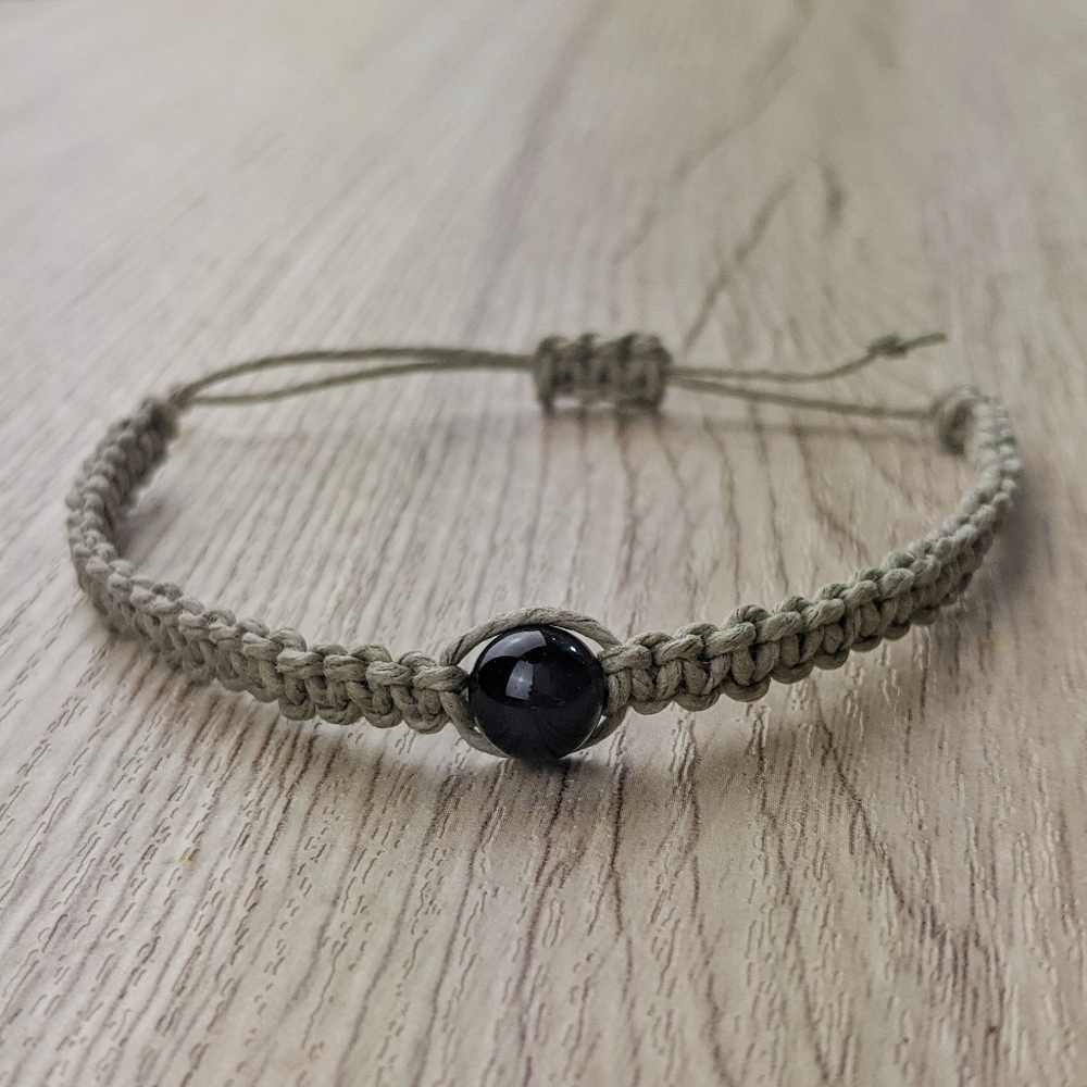Black Obsidian 8mm Handmade Hemp Adjustable Bracelet